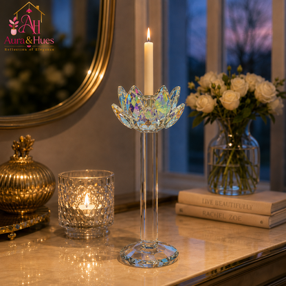 Aura & Hues Tall Fluted Pillar Scented Candle Luxury Handcrafted Natural Soy Wax Candle for Dinner Tables and Living Spaces