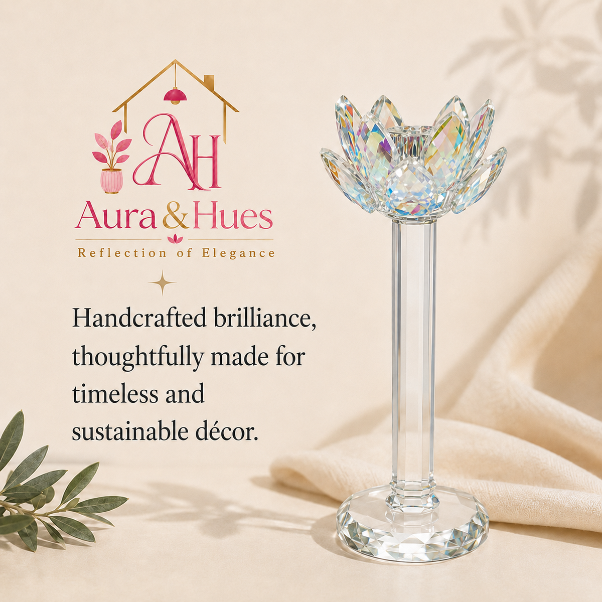 Aura & Hues Tall Fluted Pillar Scented Candle Luxury Handcrafted Natural Soy Wax Candle for Dinner Tables and Living Spaces