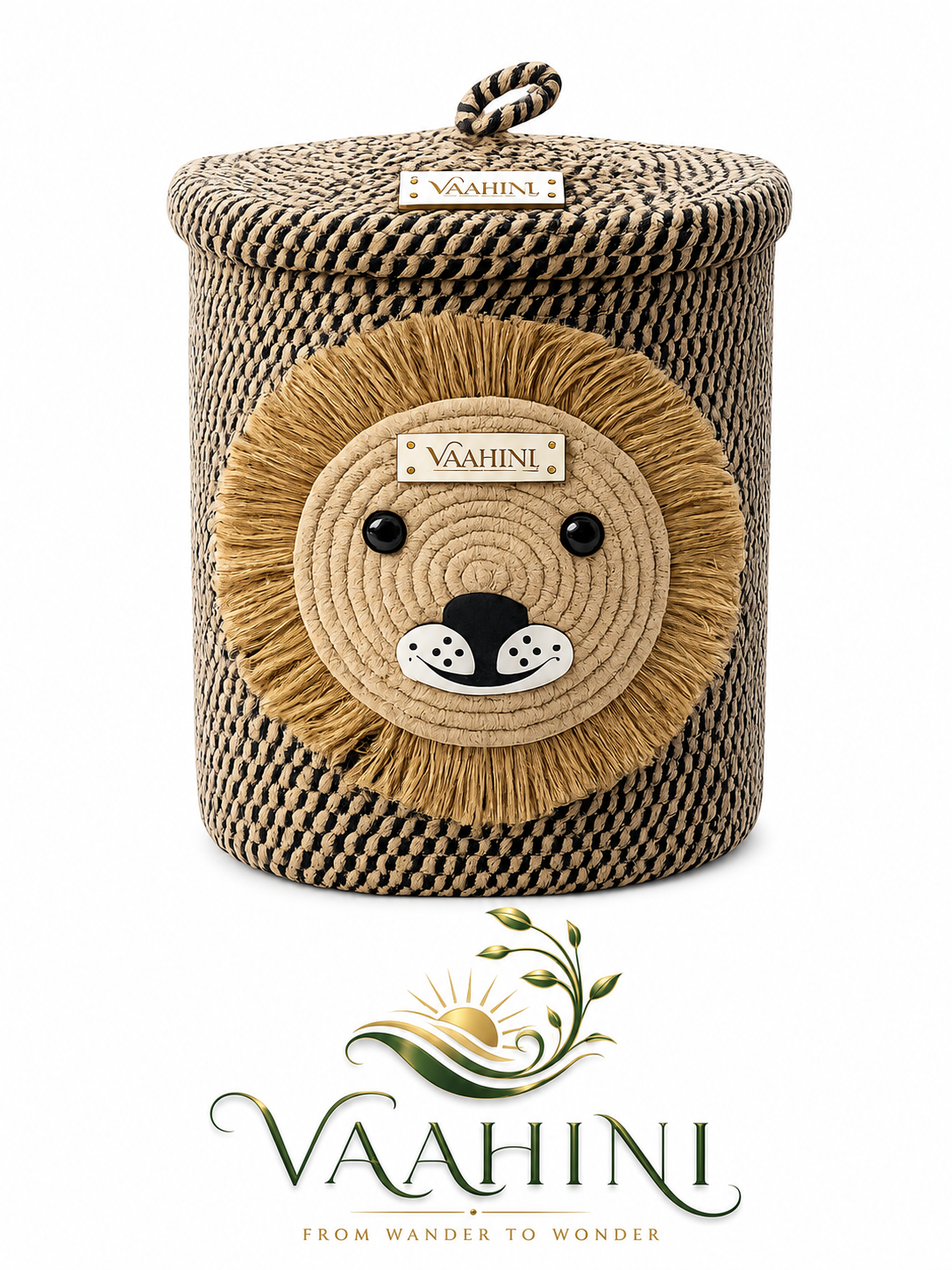 Vaahini Cotton Rope Yellow Lion Face Basket with lid