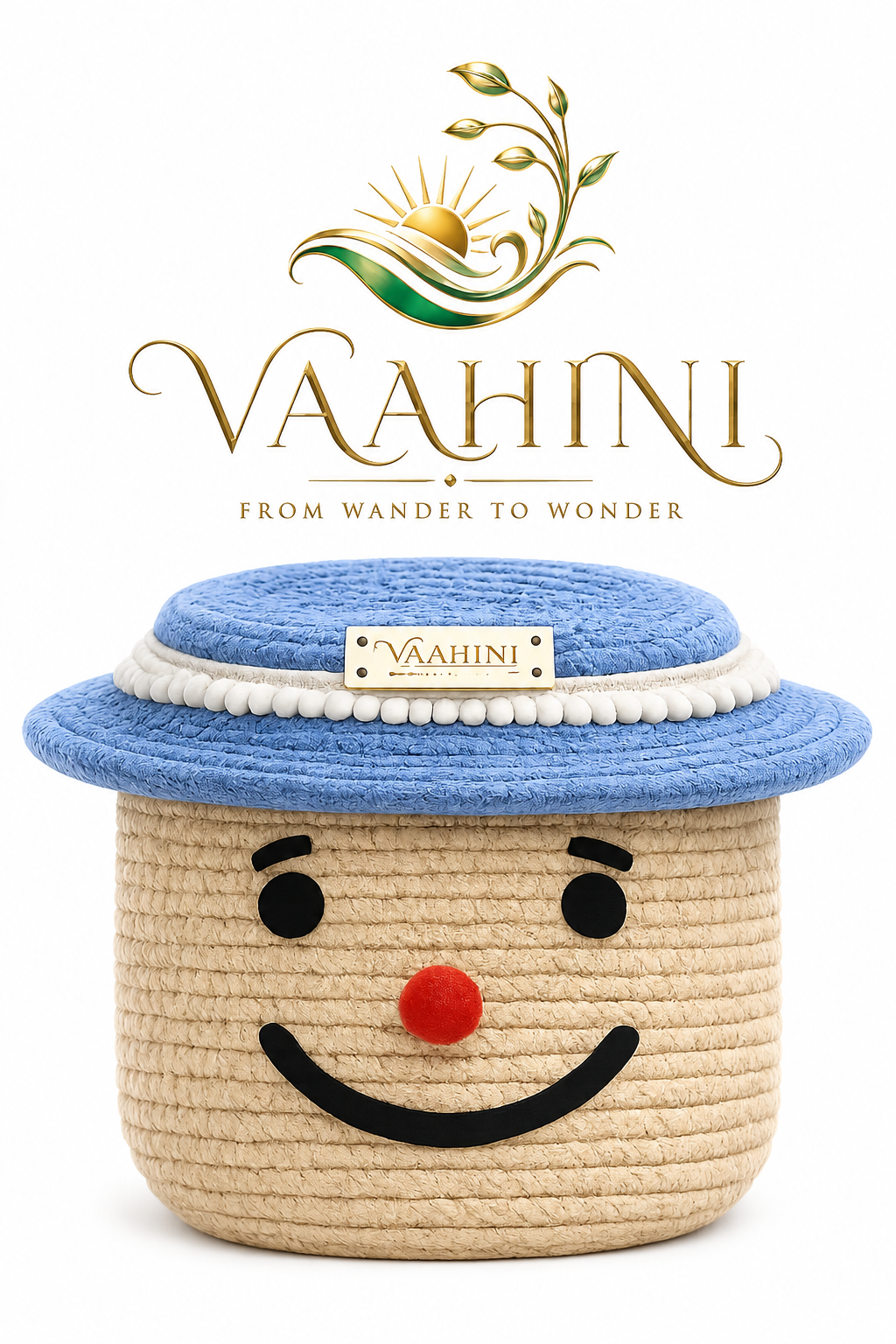 Vaahini Cotton Rope Smile Face Basket with lid