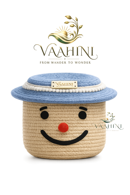 Vaahini Cotton Rope Smile Face Basket with lid