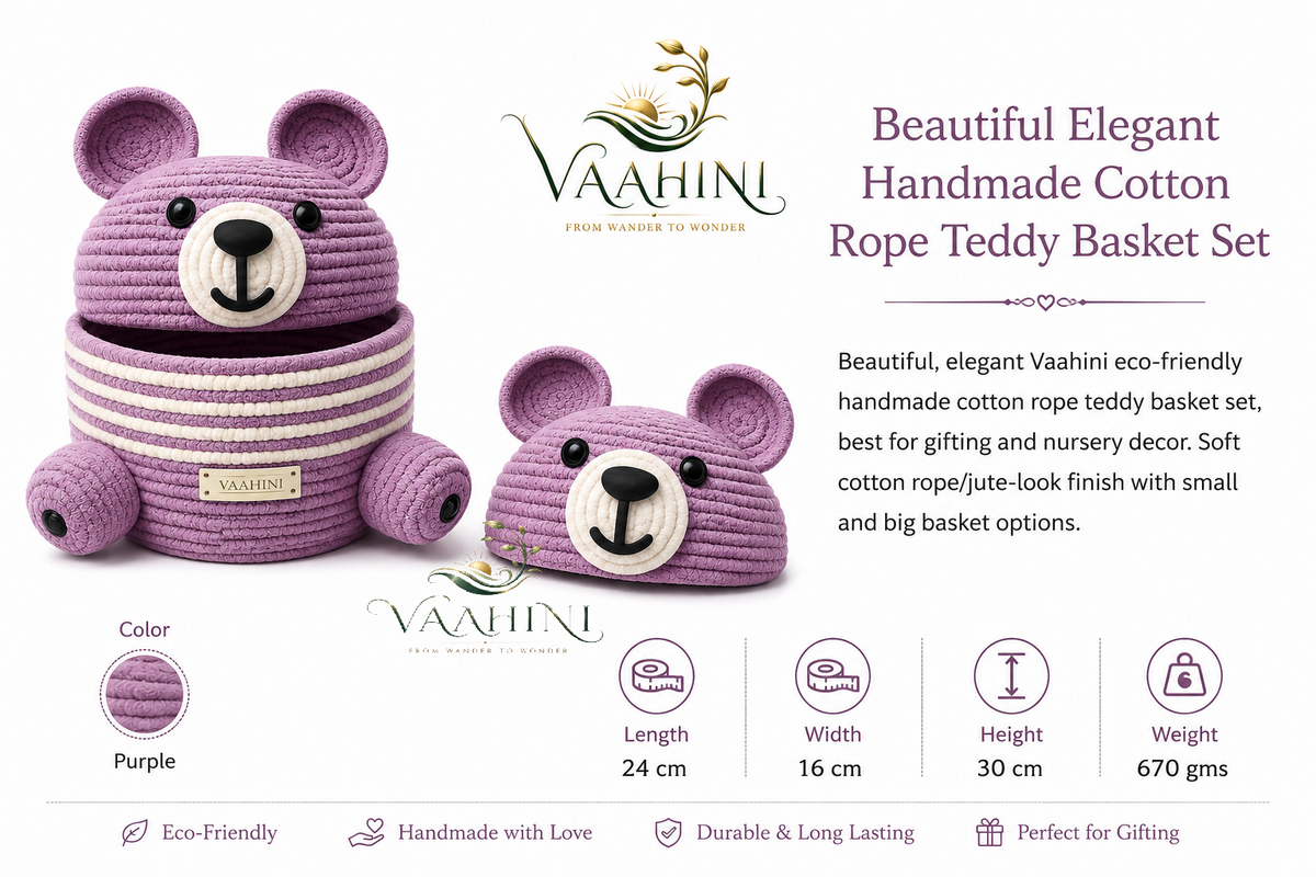 Vaahini Cotton Rope Teddy Basket - Perfect for Gifting and Storage