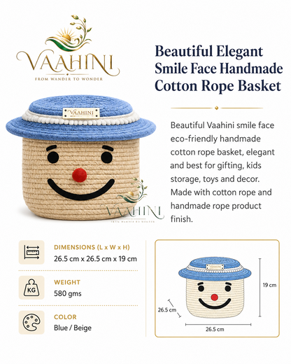 Vaahini Cotton Rope Smile Face Basket with lid
