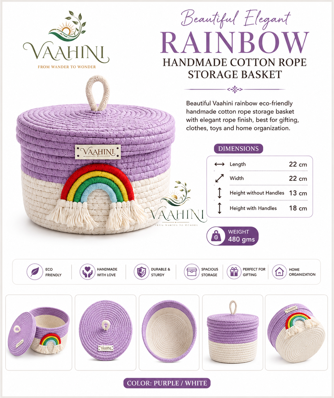 Vaahini Rainbow Basket - Perfect for gifting and home storage