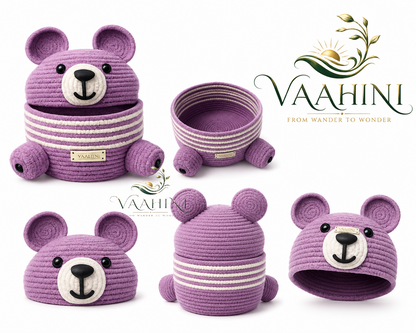Vaahini Cotton Rope Teddy Basket - Front and side view
