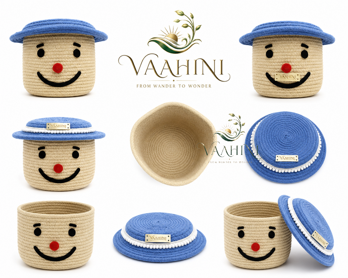 Vaahini Cotton Rope Smile Face Basket with lid