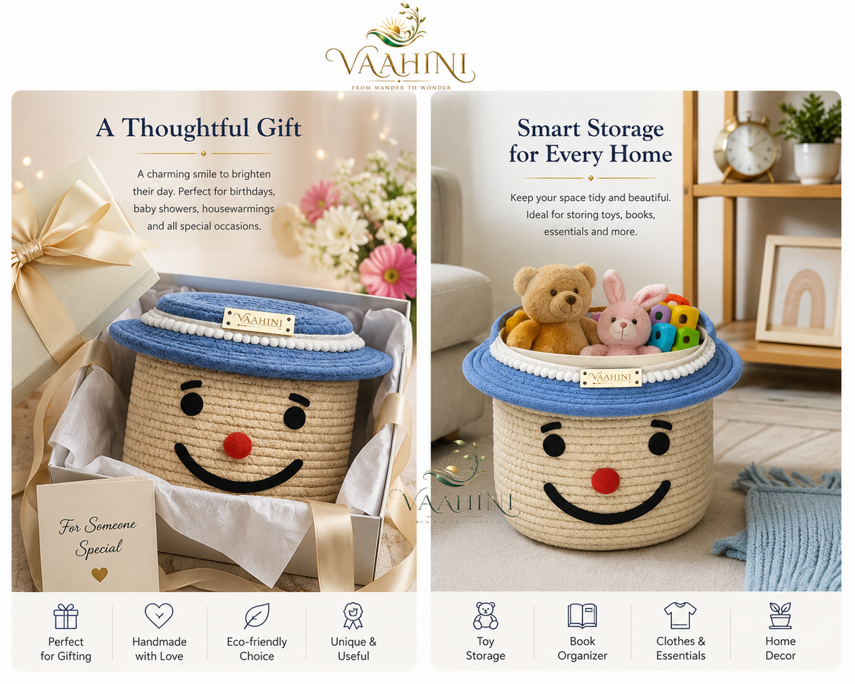 Vaahini Cotton Rope Smile Face Basket with lid