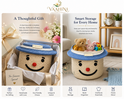 Vaahini Cotton Rope Smile Face Basket with lid