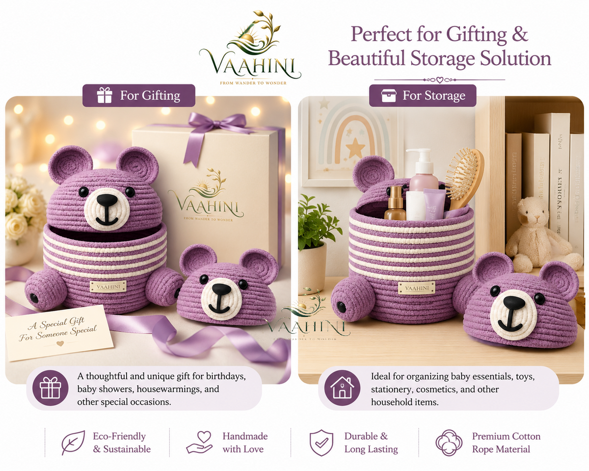 Vaahini Cotton Rope Teddy Basket - Multiple angles