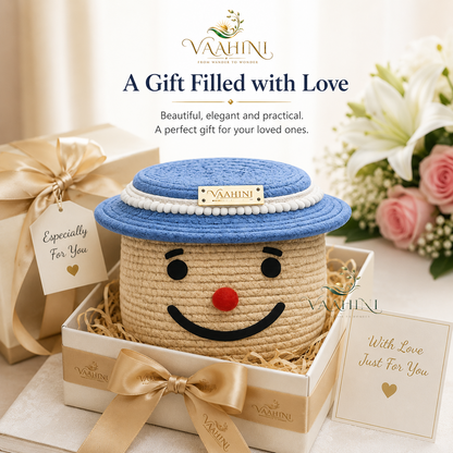 Vaahini Cotton Rope Smile Face Basket with lid
