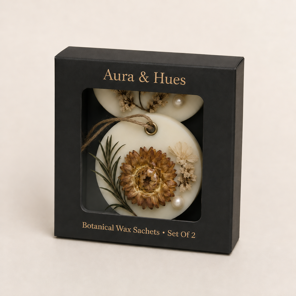 Aura & Hues (set of 2) Botanical Wax Sachets with Dried Floral Decorations,(Random shape and designs)