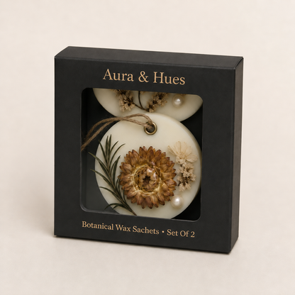 Aura & Hues (set of 2) Botanical Wax Sachets with Dried Floral Decorations,(Random shape and designs)
