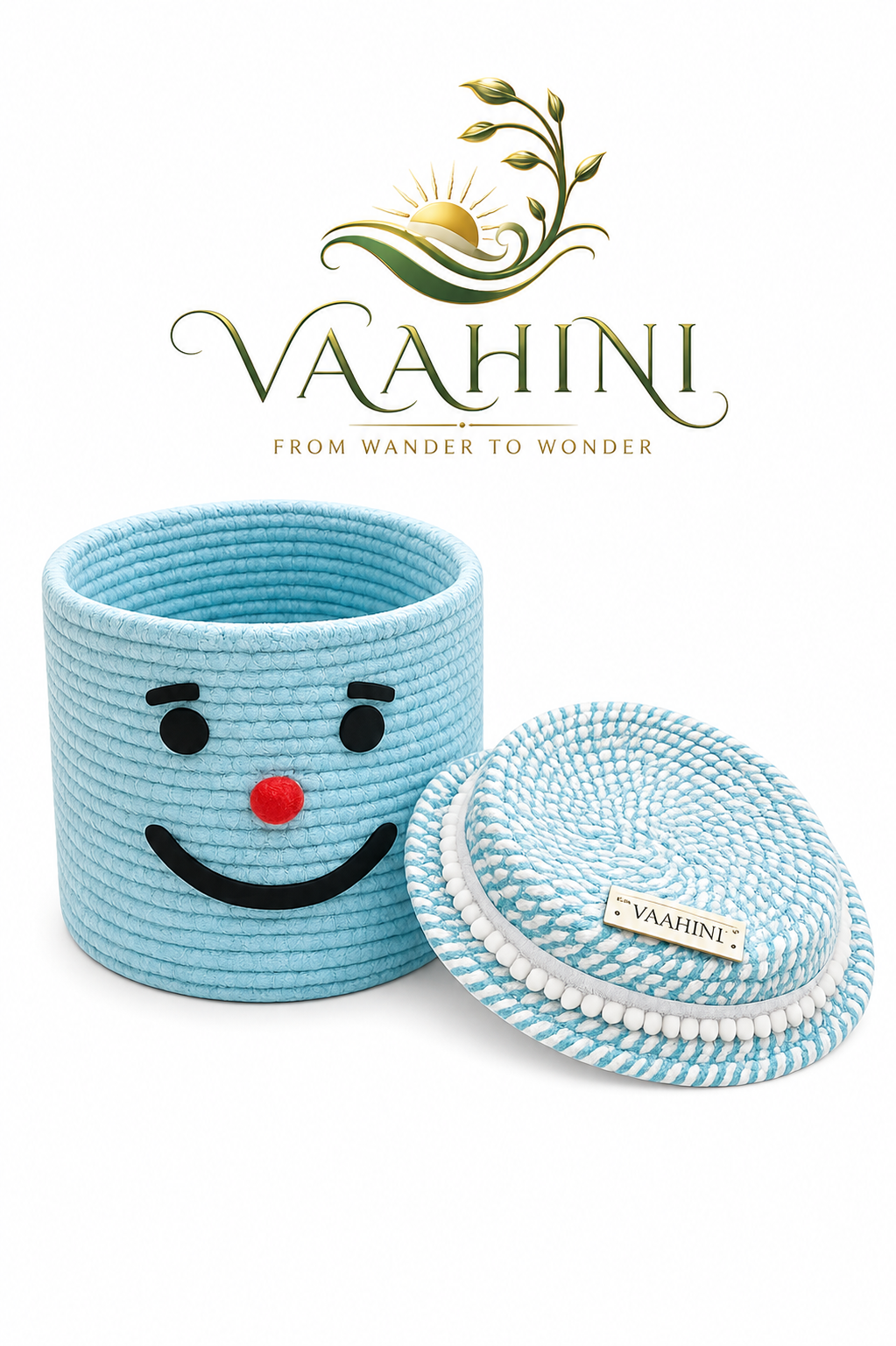 Vaahini Cotton Rope Smile Face Basket with lid