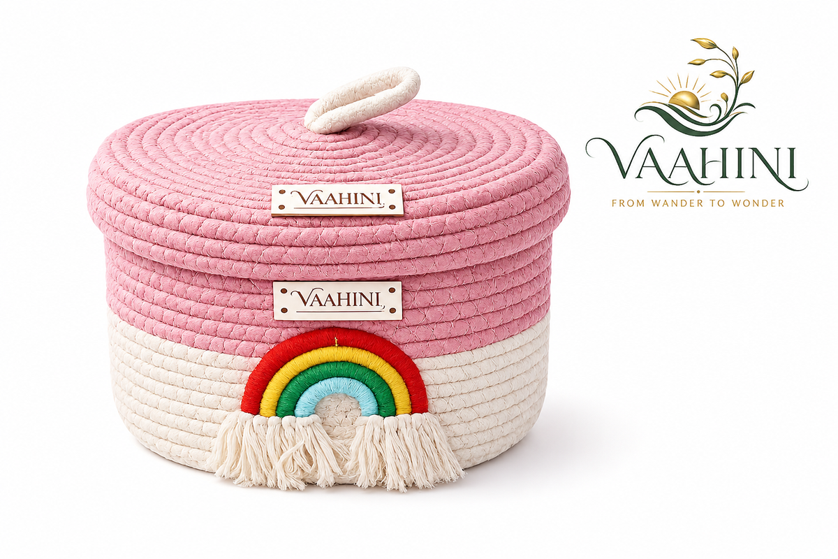 Vaahini Rainbow Cotton Rope Basket - Multiple Angles