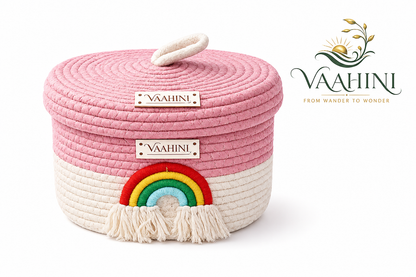Vaahini Rainbow Cotton Rope Basket - Multiple Angles