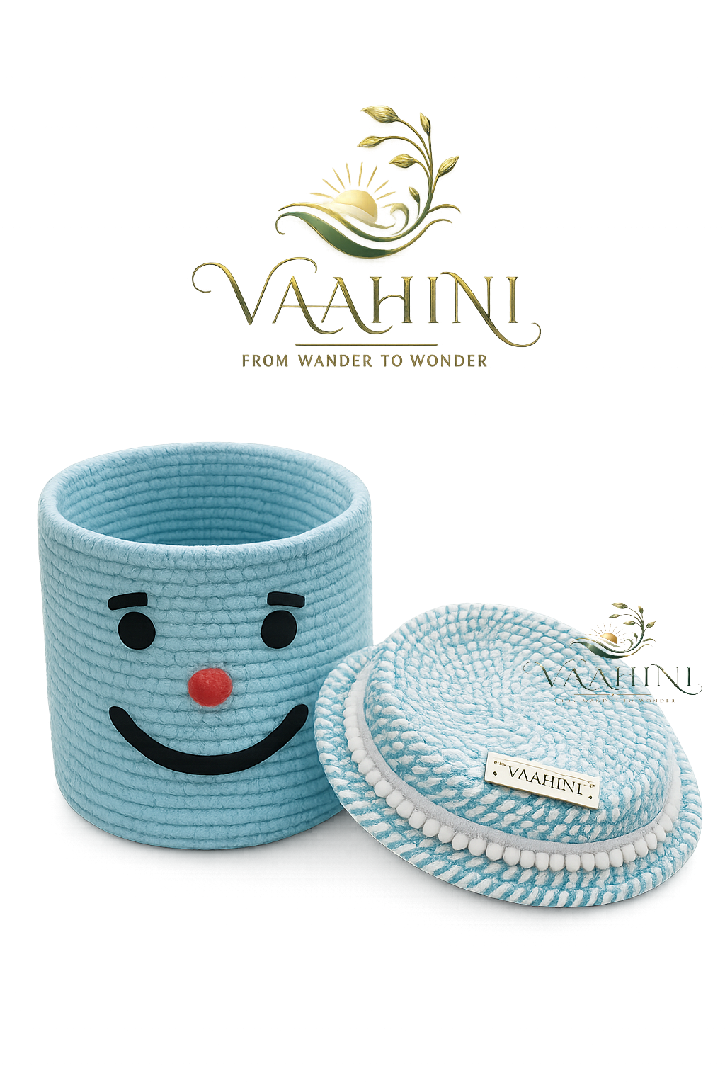 Vaahini Cotton Rope Smile Face Basket with lid