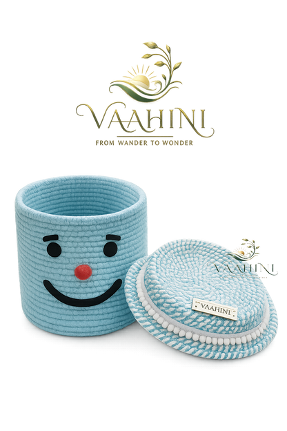 Vaahini Cotton Rope Smile Face Basket with lid