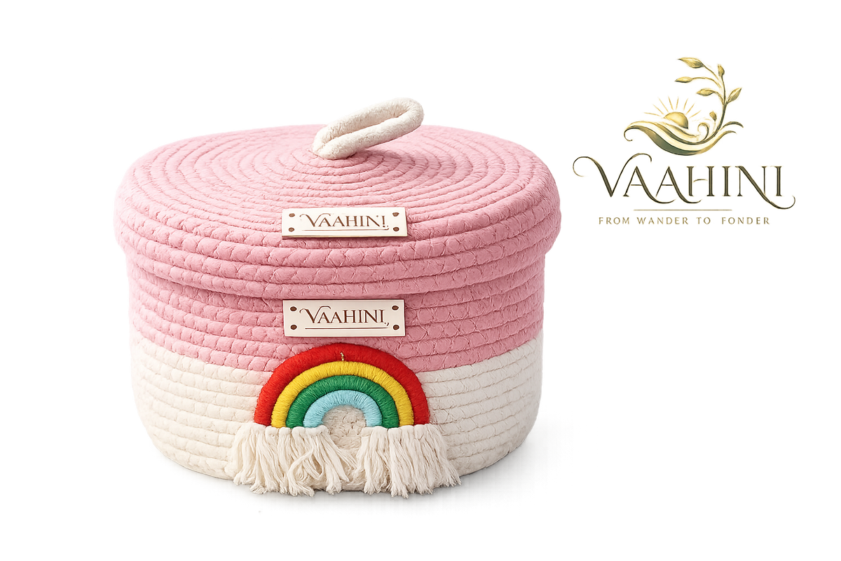 Vaahini Rainbow Cotton Rope Basket - Front View