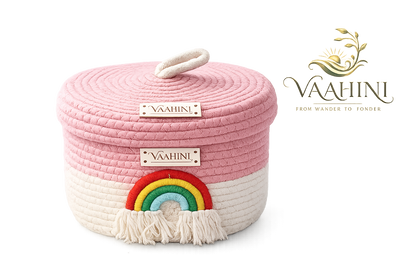 Vaahini Rainbow Cotton Rope Basket - Front View