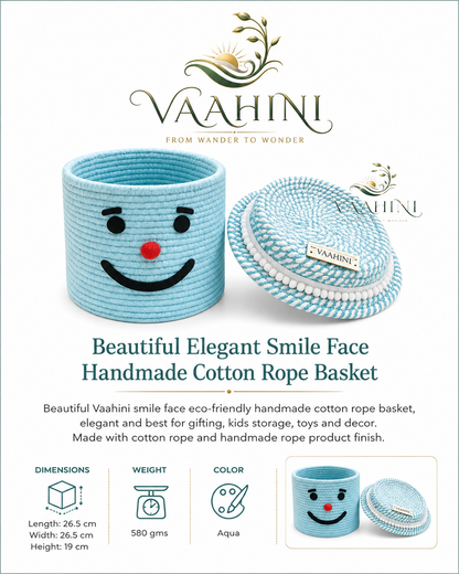 Vaahini Cotton Rope Smile Face Basket with lid