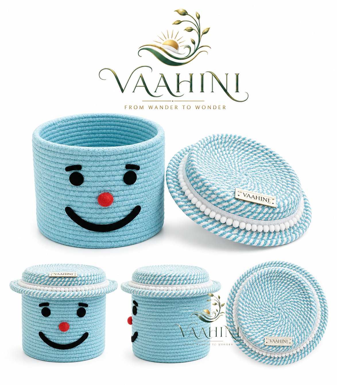 Vaahini Cotton Rope Smile Face Basket with lid