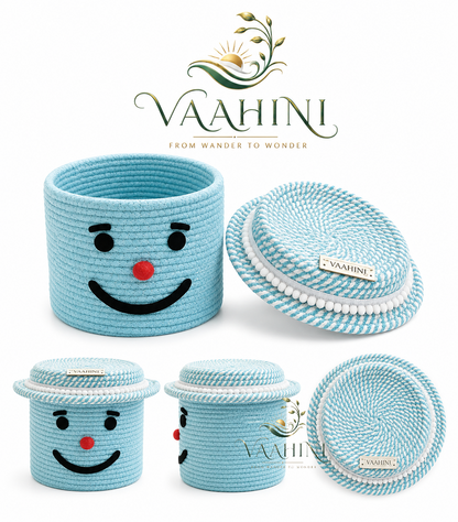 Vaahini Cotton Rope Smile Face Basket with lid