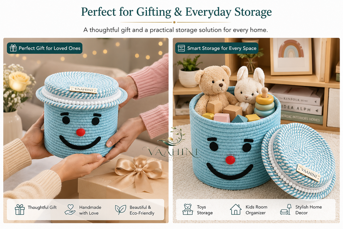 Vaahini Cotton Rope Smile Face Basket with lid