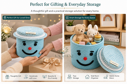 Vaahini Cotton Rope Smile Face Basket with lid