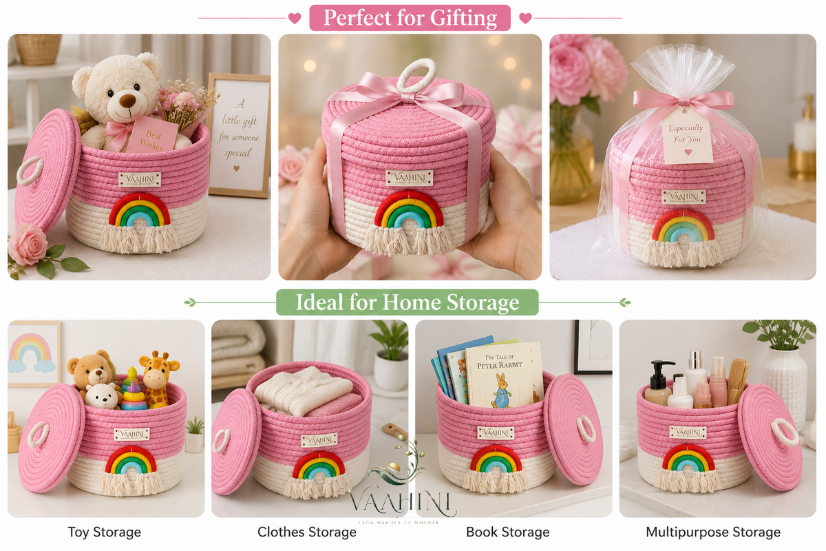 Vaahini Rainbow Cotton Rope Basket - Usage