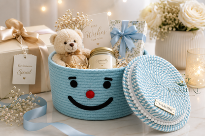 Vaahini Cotton Rope Smile Face Basket with lid