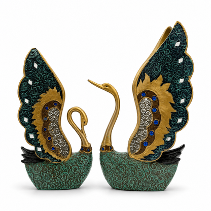 Exotic Flying Hornbill Bird Figurine - Gold, Blue & Green