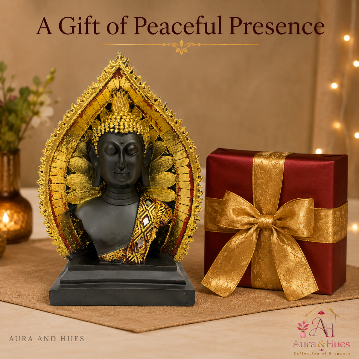 Spiritual Meditating Buddha Showpiece - Golden & Ebony Black