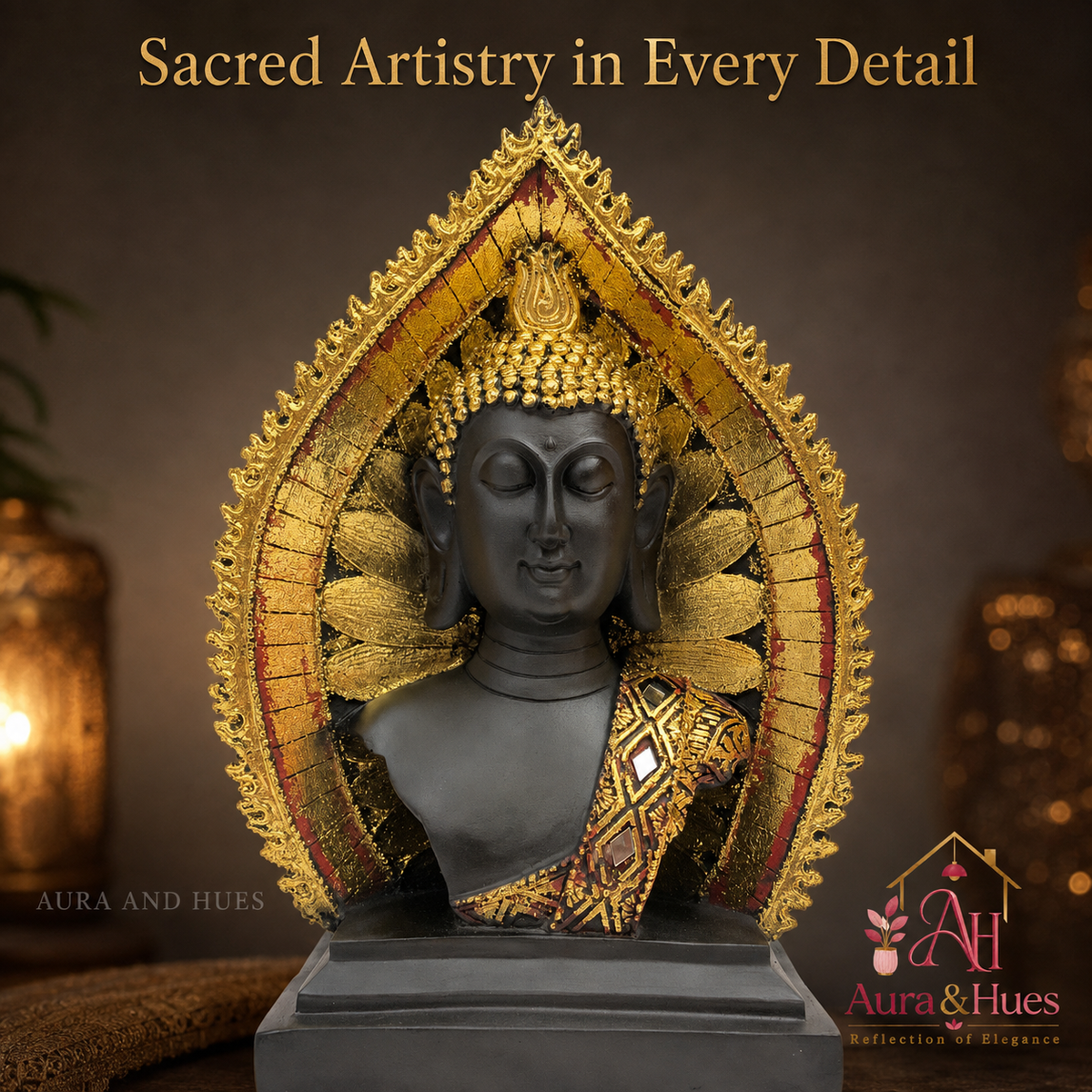 Spiritual Meditating Buddha Showpiece - Golden & Ebony Black