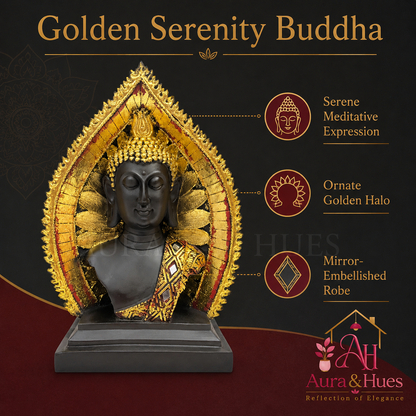 Spiritual Meditating Buddha Showpiece - Golden & Ebony Black