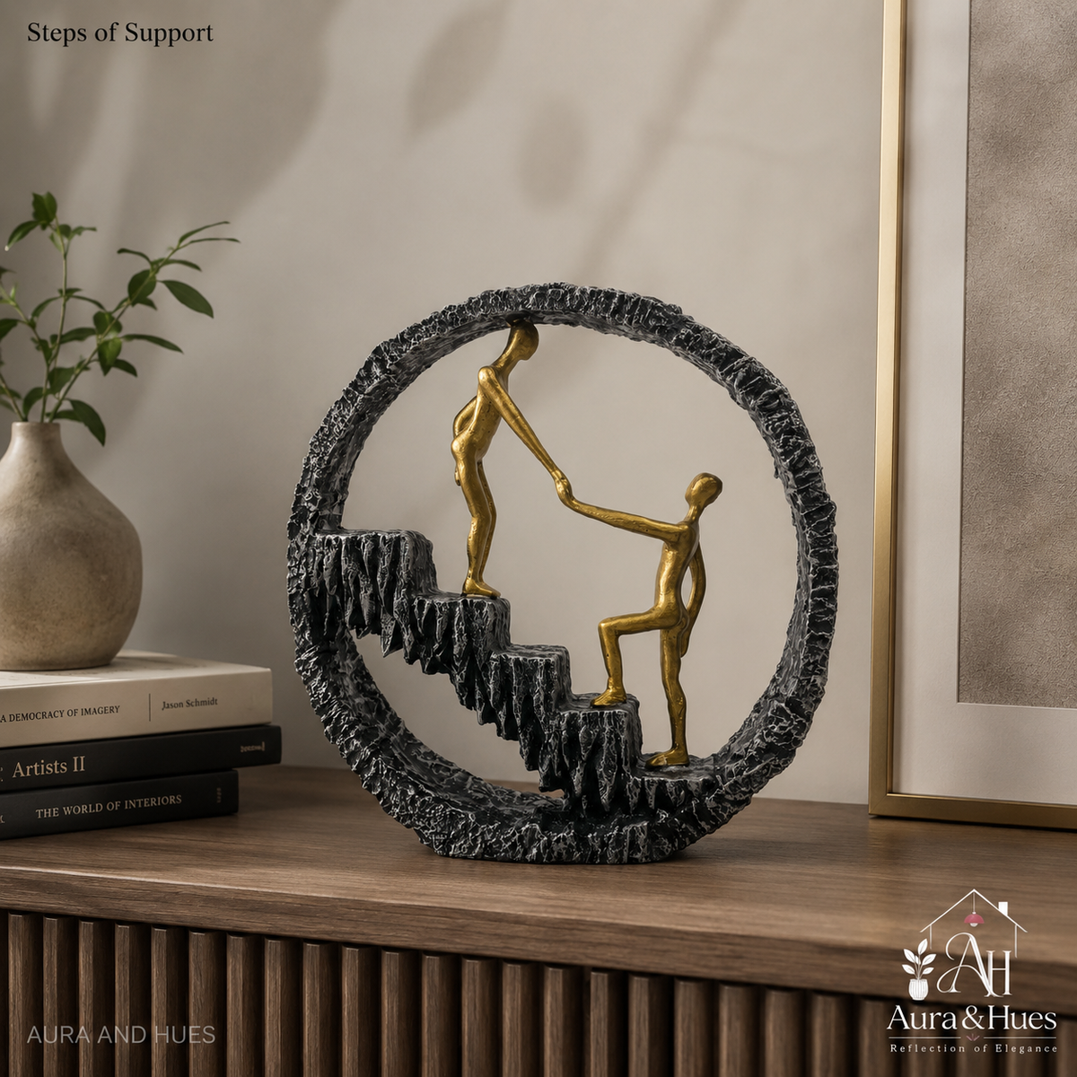 Abstract Modernist Family Figurine - Gold, Silver & Black (D)