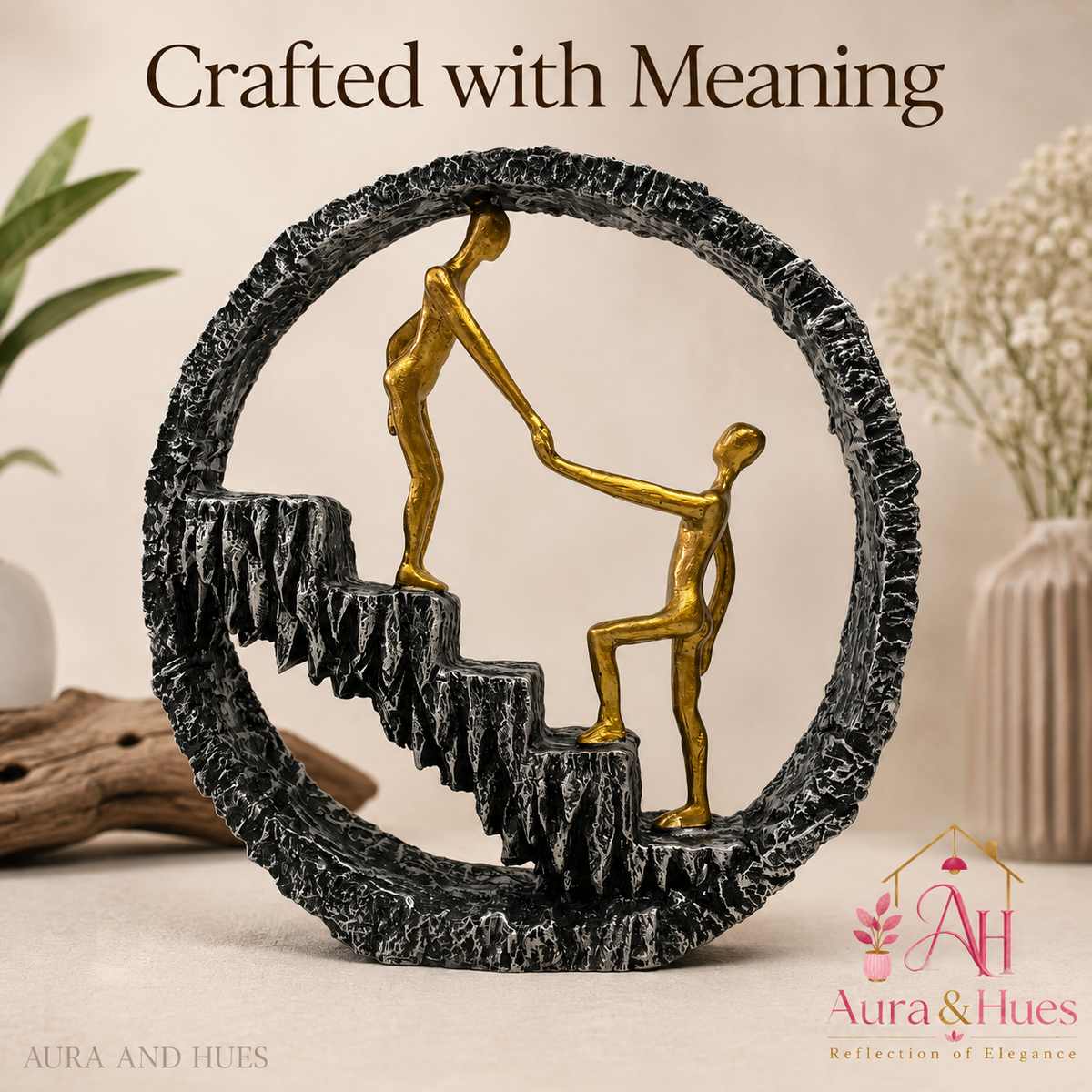 Abstract Modernist Family Figurine - Gold, Silver & Black (D)