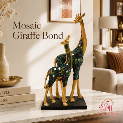 Majestic Pair of Standing Giraffes - Metallic Gold & Emerald Green