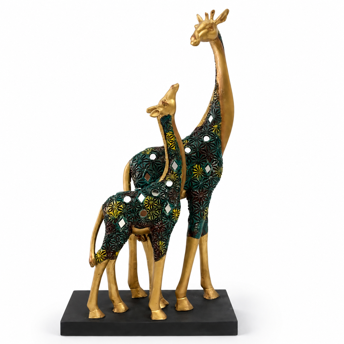 Majestic Pair of Standing Giraffes - Metallic Gold & Emerald Green