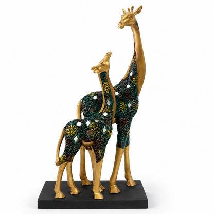 Majestic Pair of Standing Giraffes - Metallic Gold & Emerald Green
