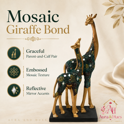Majestic Pair of Standing Giraffes - Metallic Gold & Emerald Green