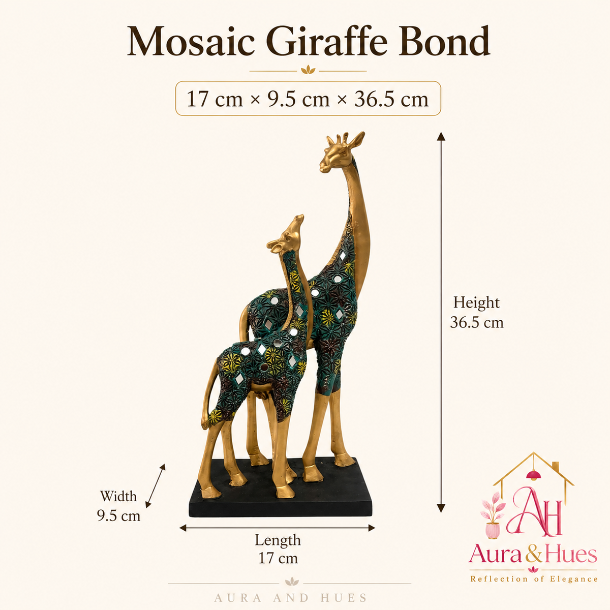 Majestic Pair of Standing Giraffes - Metallic Gold & Emerald Green