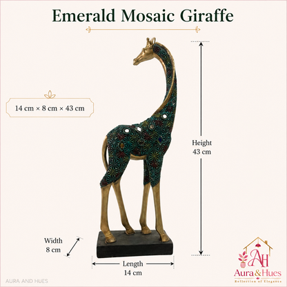 Graceful Tall Standing Giraffe Figurine - Metallic Gold & Emerald Green