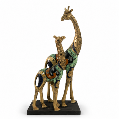 Graceful Pair of Resting Giraffes - Antique Golden Metallic