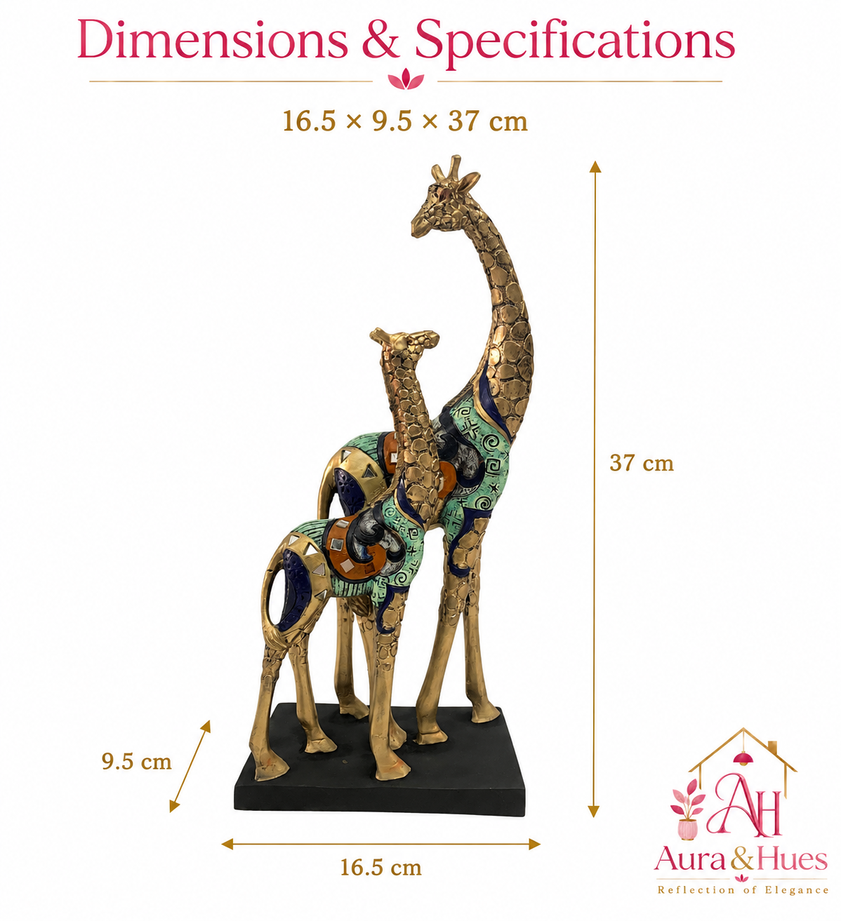 Graceful Pair of Resting Giraffes - Antique Golden Metallic