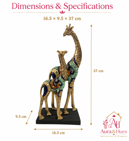 Graceful Pair of Resting Giraffes - Antique Golden Metallic