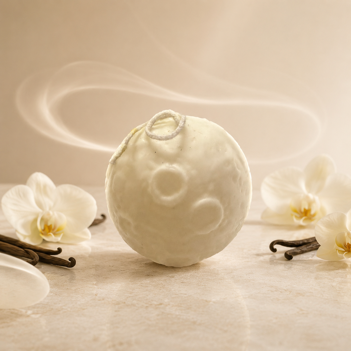 Aura & Hues Moon-Shaped Vanilla Scented Candle, Handcrafted Ivory Sphere Candle with Crater Texture, Decorative Candle for Home Décor, Birthday & Housewarming Gifting