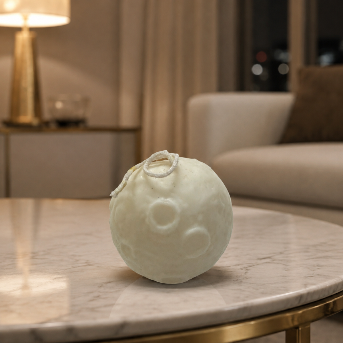 Aura & Hues Moon-Shaped Vanilla Scented Candle, Handcrafted Ivory Sphere Candle with Crater Texture, Decorative Candle for Home Décor, Birthday & Housewarming Gifting