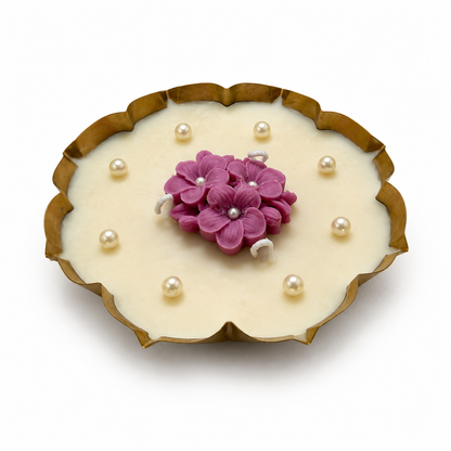 Aura & Hues Decorative Floral Urli Candle, Orange Rose & Ivory Shell Design, Gold-Toned Scalloped Bowl, Multi-Wick Candle for Home Décor & Festive Gifting