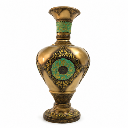 Vintage Ornate Fluted Flower Vase - Antique Bronze & Turquoise Green