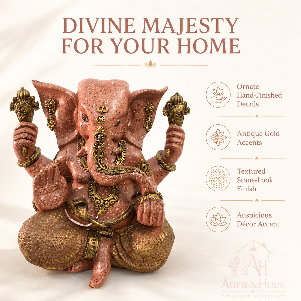 Grand Divine Ganesha Idol (Large) - Dusty Rose Gold